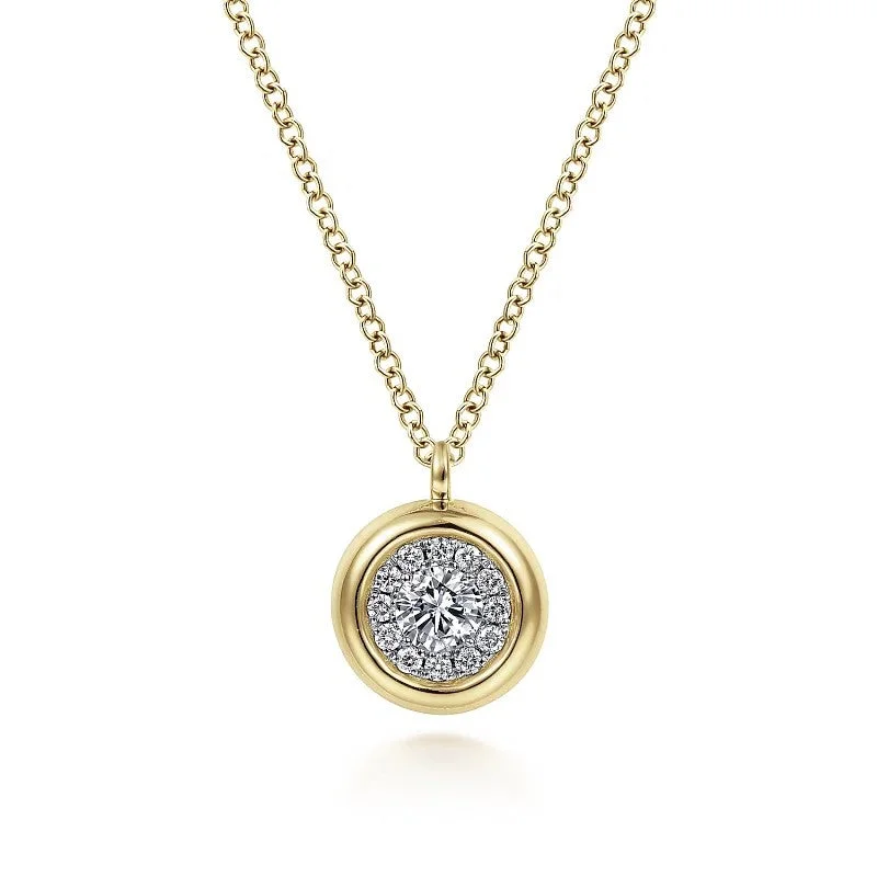 Custom Birthstone Necklace-14K Yellow Gold Diamond Halo Pendant Necklace