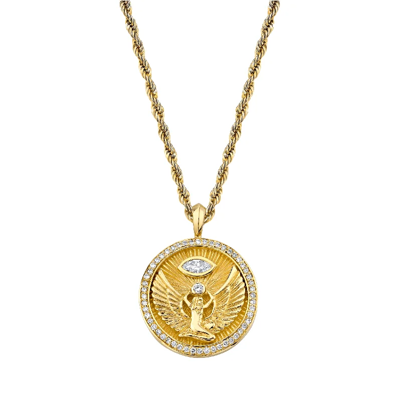 Heart Shaped Necklace-Isis Diamond Pavé Halo Coin Pendant | Ready to Ship