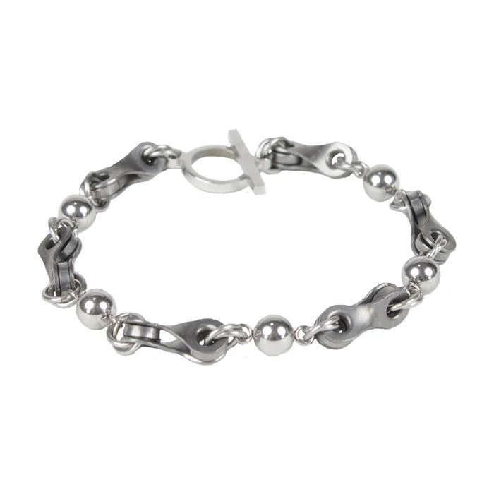 Leather Braided Bracelet-Stainless Steel Twisted Link & Ball Bracelet