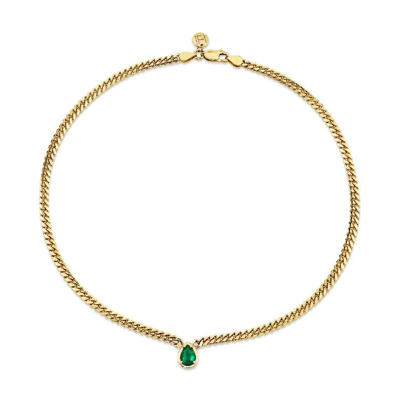 Adjustable Choker Necklace-Queen Pear Emerald Cuban Choker