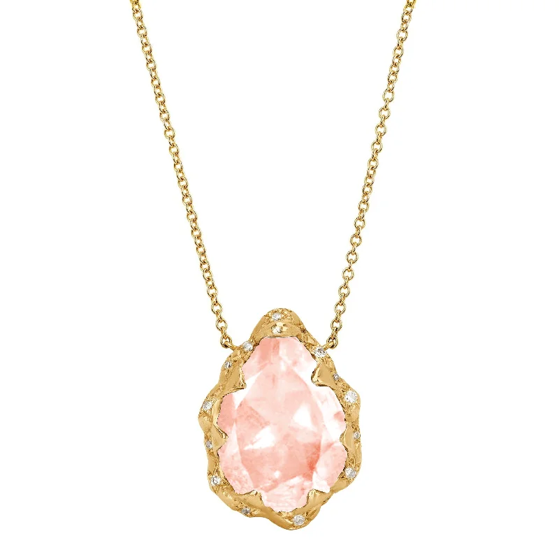 Rose Gold Chain Necklace-Queen Water Drop Morganite Necklace with Sprinkled Diamonds