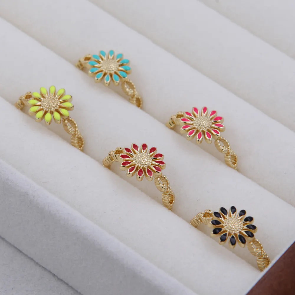 Artistic Silver Ring-Copper 18K Gold Plated Enamel Stoving Varnish Plating Ditsy Floral Flower Open Rings