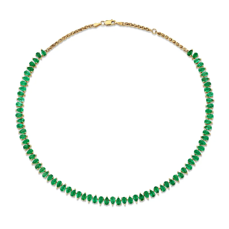 Trendy Gold Necklace-18K Reverse Water Drop Emerald Tennis Necklace