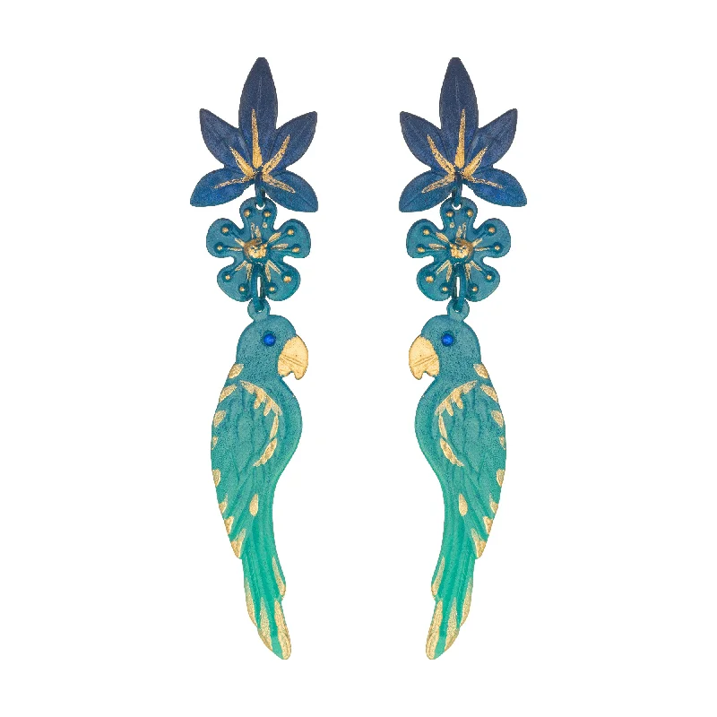 Statement Drop Earrings-Blue Macaw Earrings