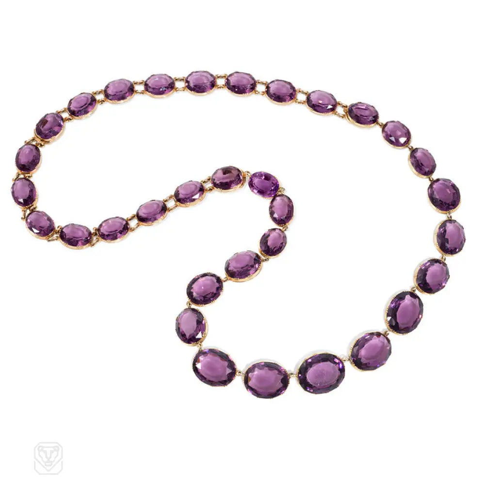 Stylish Gold Necklace-Antique amethyst necklace, convertible to bracelets, England