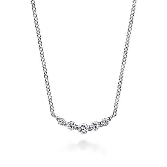 Modern Bar Necklace-14K White Gold White Sapphire Bar Necklace