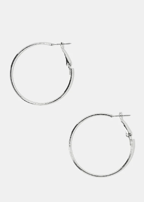 Opal Earrings for Brides-40MM Silver Metal Hoop Earrings