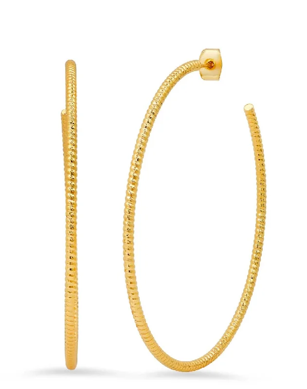 Pretty Gold Earrings-Twisted Gold Hoop Large