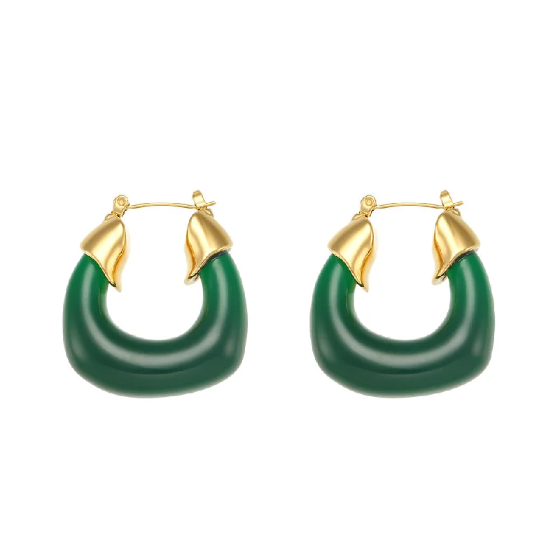 Exaggerated Acrylic U-Shaped Earrings-Green