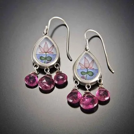 Clear Crystal Earrings-Lotus Earrings with Tourmaline