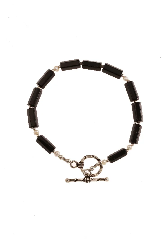 Men’s Beaded Bracelet-Black Onyx & Pearl Bracelet