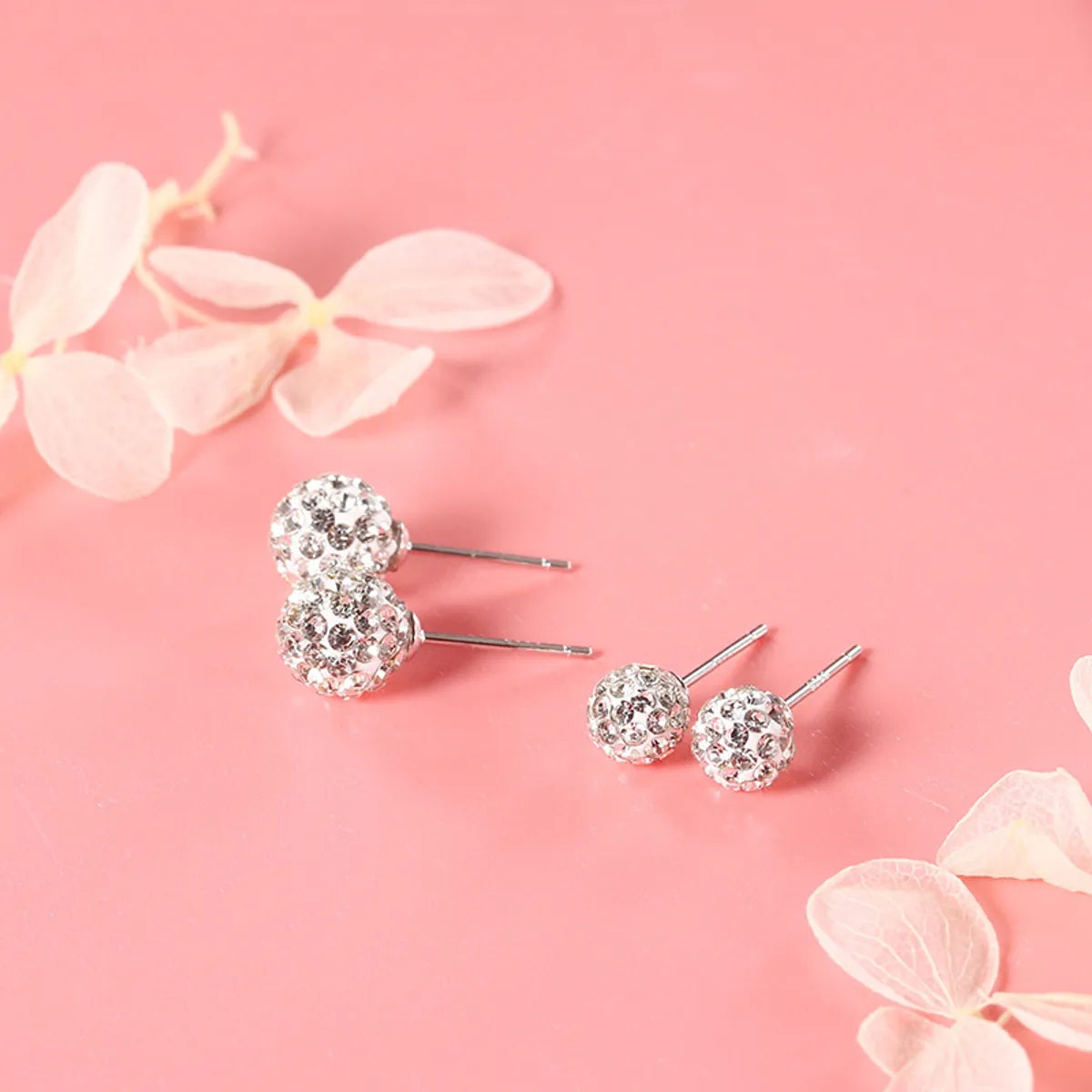 6mm White Crystal Ball Stud Earrings