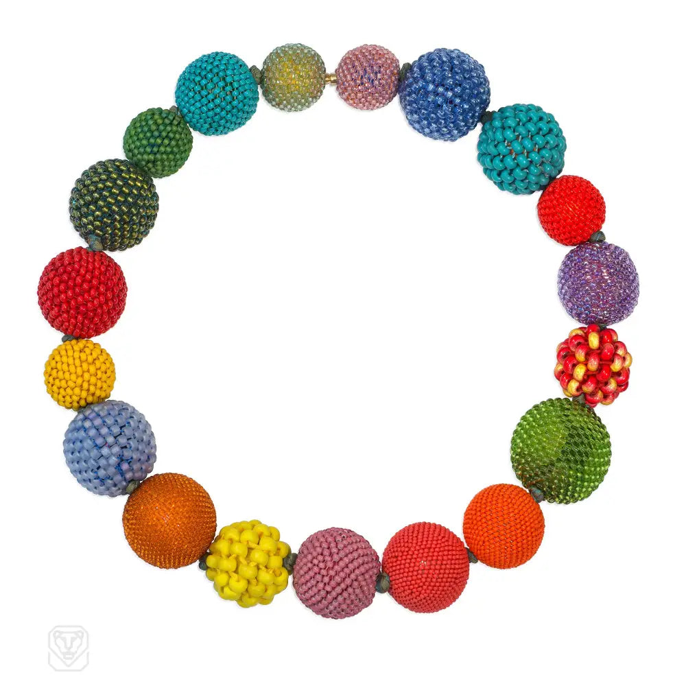 Classic Pearl Necklace-Multi-colored glass beaded ball necklace