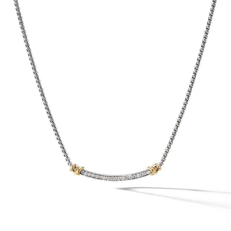 Statement Gemstone Necklace-Petite Helena Wrap Station Necklace in Sterling Silver with 18K Yellow Gold and Diamonds\, 29mm