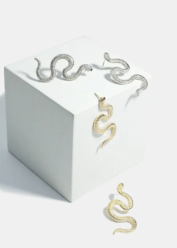 Adjustable Silver Earrings-Textured Snake Earrings