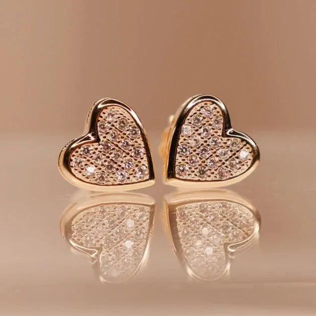 Silver Earrings with Pearls-3D Heart Pave Studs