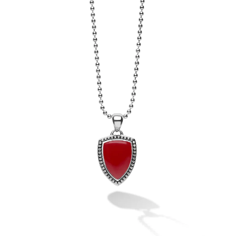 Layered Crystal Pendant Necklace-Red Enamel Shield Pendant Necklace