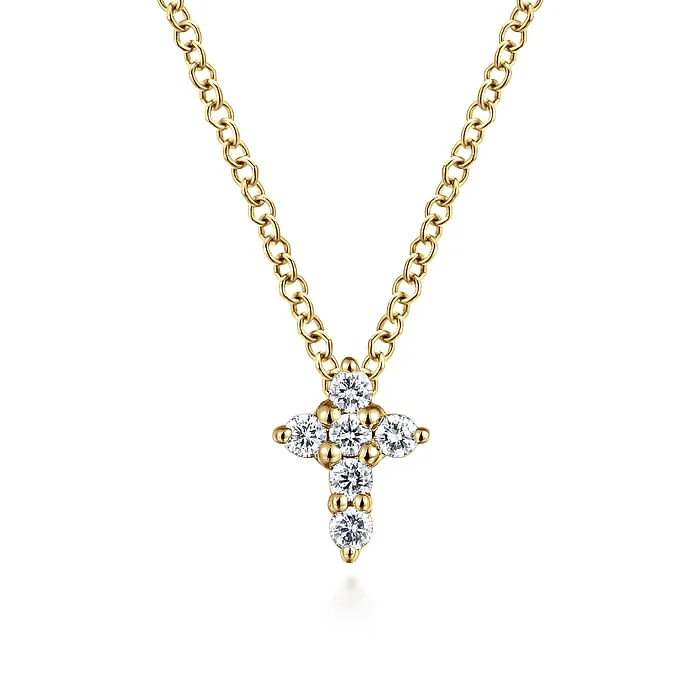 Layered Pearl Necklace-14K Yellow Gold Diamond Cross Pendant Necklace