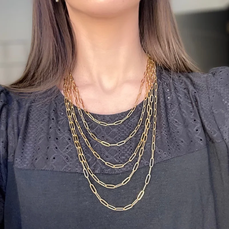 Customizable Gold Necklace-VELORE GOLD - Paperclip Necklace 18, 20, 22, 24 & 26 inches