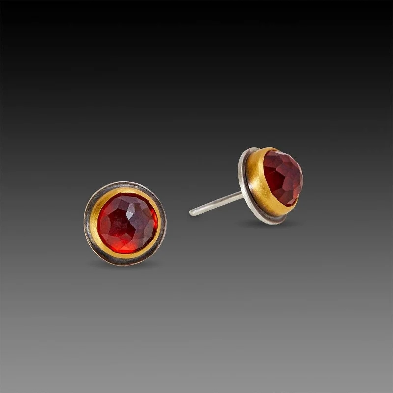 Classic Round Earrings-Hessionite Garnet Stud Earrings