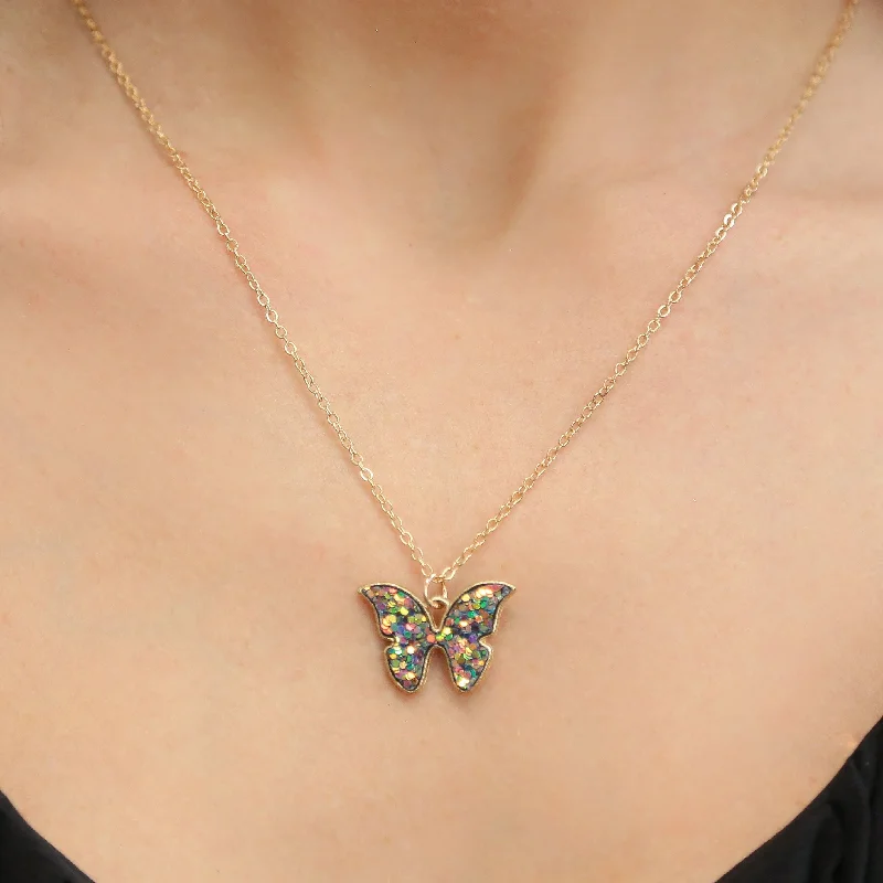 Custom Star Necklace-MONARCH - Multi colored Dainty Gold Chain with Butterfly Pendant Necklace