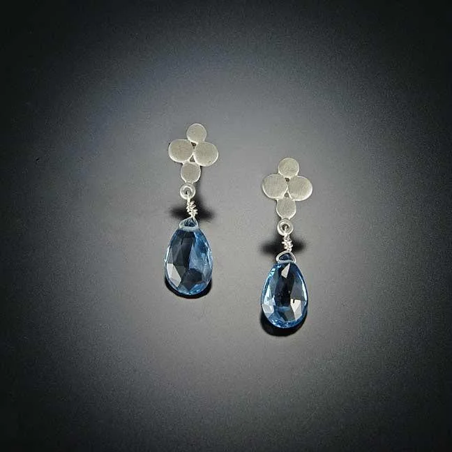 Beautiful Pearl Earrings-Small Multi Disk Stud Earrings with London Blue Topaz Drops