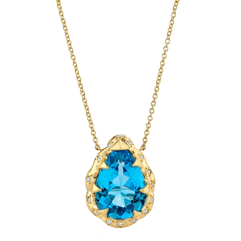 Trendy Layered Necklace-Queen Water Drop Blue Topaz Necklace with Sprinkled Diamonds