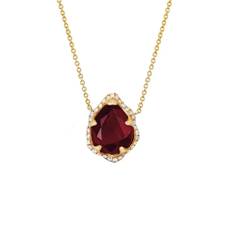 Fashionable Pendant Necklace-Baby Queen Water Drop Natural Ruby Necklace with Full Pavé Diamond Halo