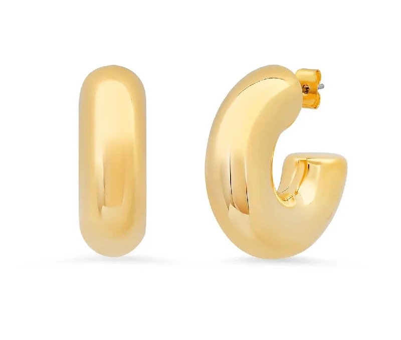 Gemstone Hoop Earrings-Classic Puffy Hoop