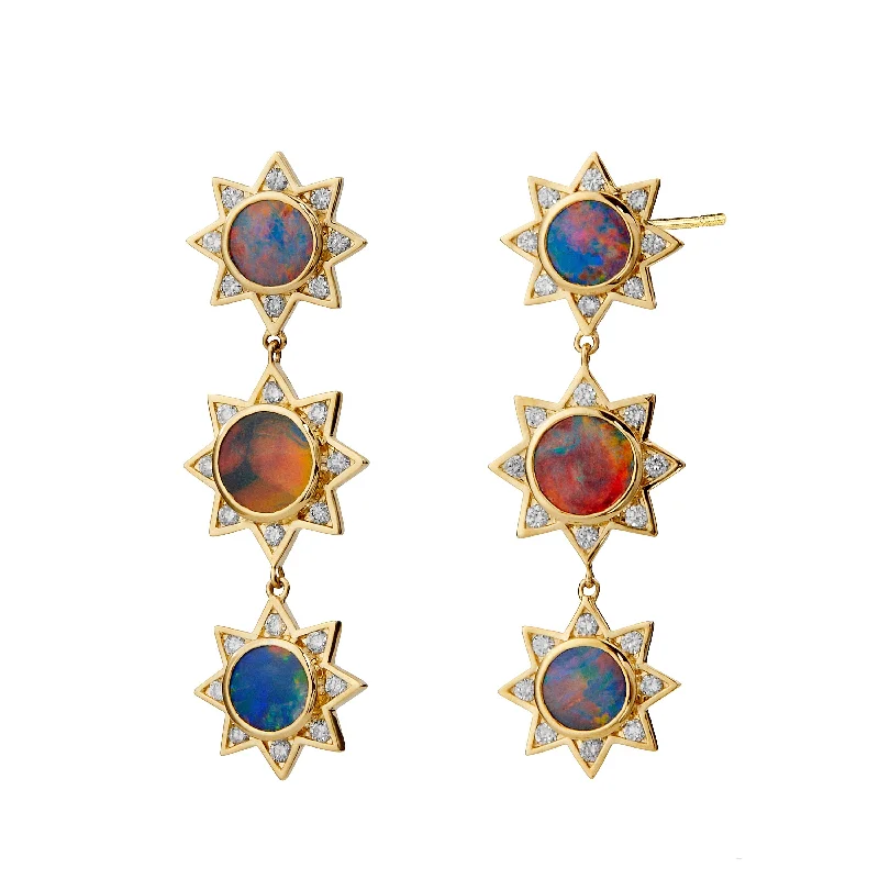 Long Chain Earrings-Cosmic Opal Star Earrings