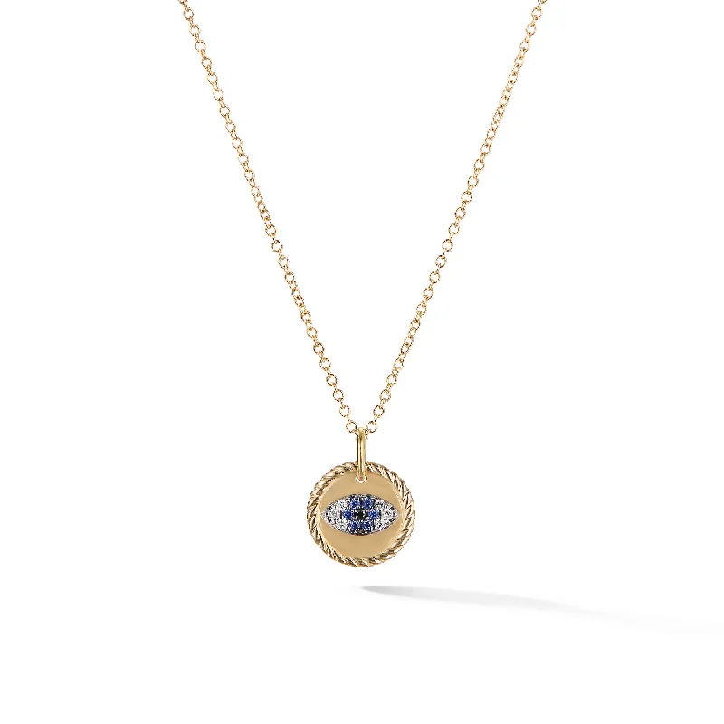 Natural Gemstone Necklace-Cable Collectibles® Evil Eye Necklace in 18K Yellow Gold with Pavé Blue Sapphires and Diamonds\, 11mm