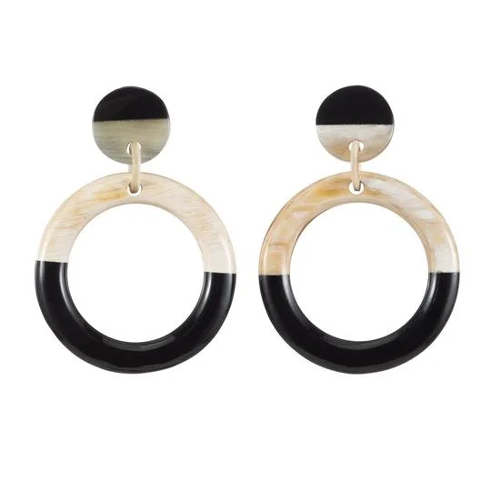 Luxury Diamond Earrings-Two Tone Horn Circle