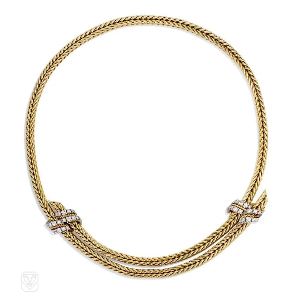 Sparkling Silver Necklace-Gold and diamond foxtail necklace, Hermès