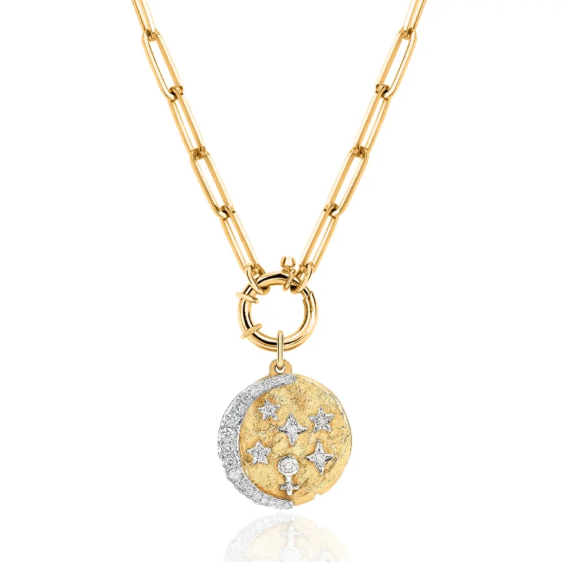 Gold Twist Necklace-Alchemy Link Charm Necklace with 18k Divine Feminine Charm