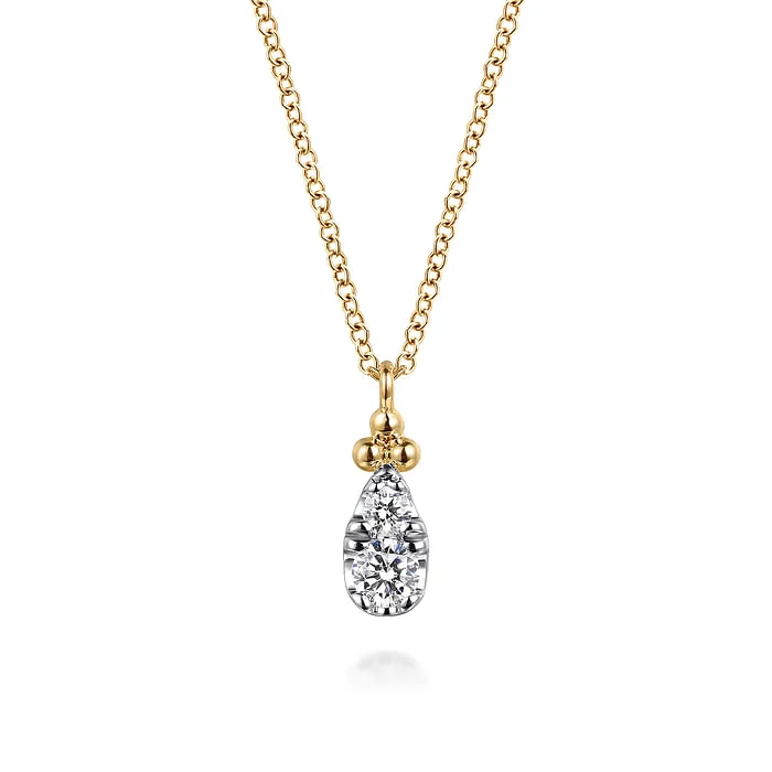 Silver Chain Necklace-14K Yellow Gold Diamond Bujukan Teardrop Pendant Necklace