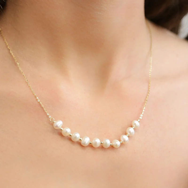 Luxury Pearl Necklace-SERENE - Freshwater Pearls with Gold Dainty Chain Necklace