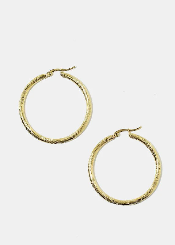 Silver Hoop Earrings for Women-Medium Size Textured Hoop Earrings