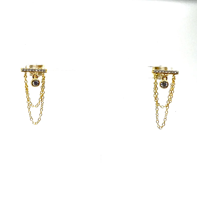 Clear Crystal Earrings-Single Solitaire Chain Hoop Hugger