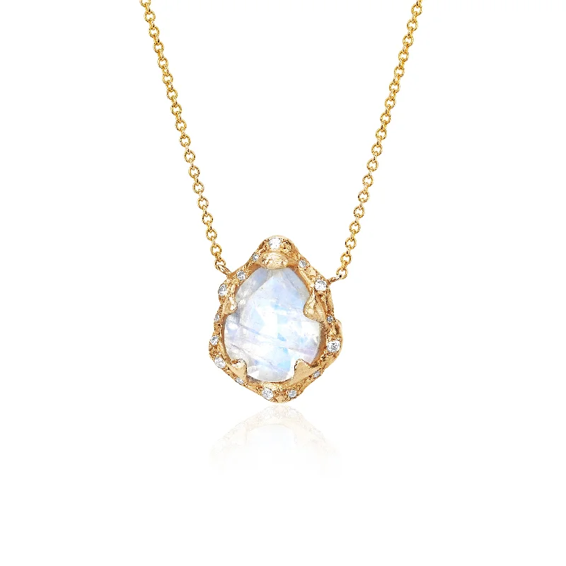 Heart Shaped Gold Necklace-Baby Queen Water Drop Moonstone Necklace with Sprinkled Diamonds