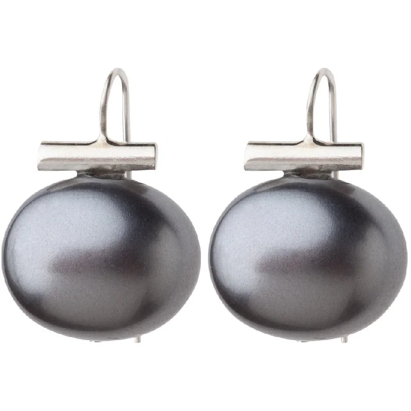 Chunky Gold Earrings-Grey Pearl Drop