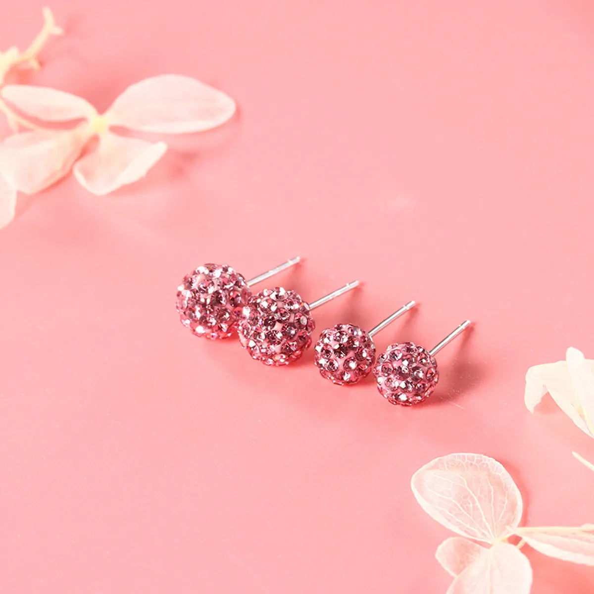 8mm Sweet Pink Crystal Ball Stud Earrings