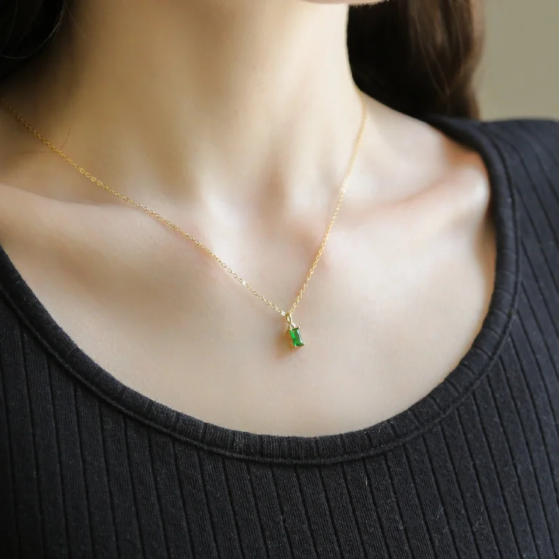 Personalized Silver Necklace-ENVY | 14K Gold Plated Green Cubic Zirconia