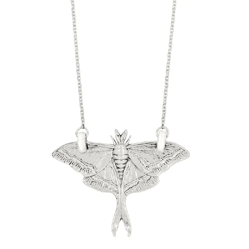 Minimalist Diamond Necklace-Luna Moth Necklace in Silver