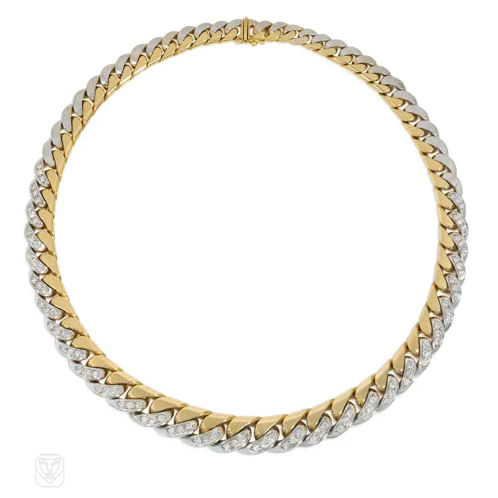 Layered Crystal Necklace-Bulgari reversible diamond and two-color gold curblink necklace