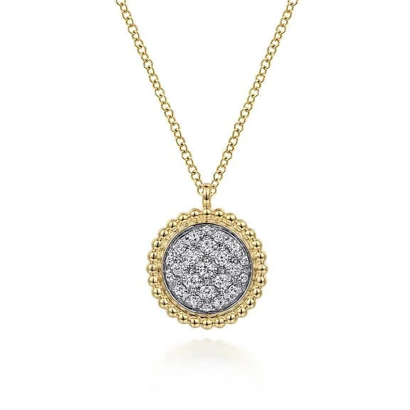 Handmade Pendant Necklace-14K Yellow Gold Bujukan and Diamond Pave Pendant Necklace