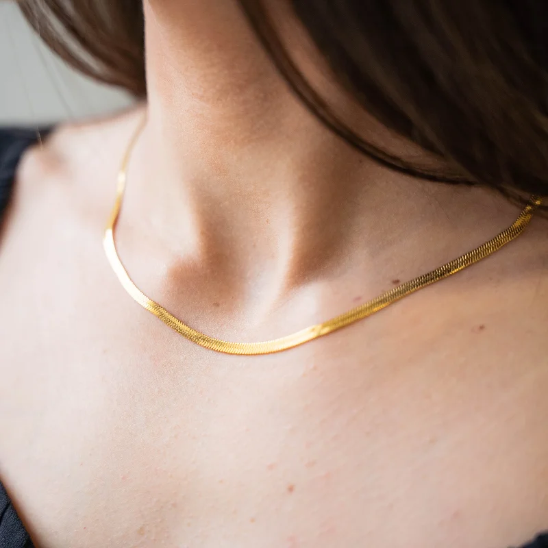 Large Statement Necklace-SLEEK - Gold 2mm Herringbone Necklace