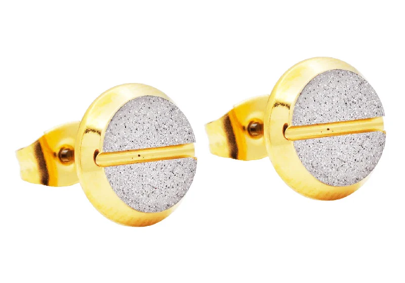 Colorful Crystal Earrings-Men's 10mm Gold Stainless Steel Sandblasted Flat Head Screw Earrings