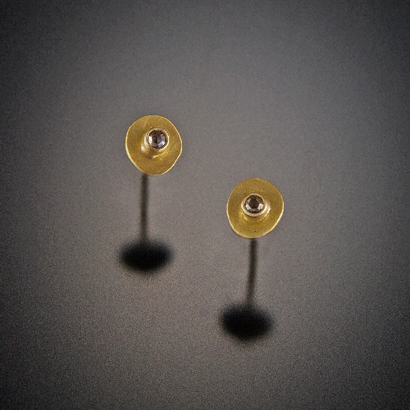 Modern Style Earrings-Small Gold Disk Stud Earrings with Diamonds