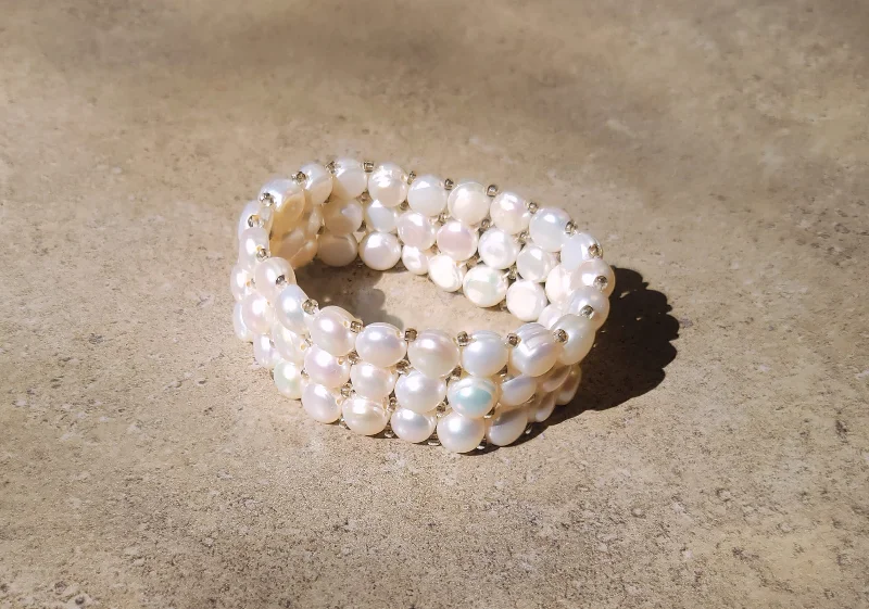 Pearl and Gold Bracelet-White Layered Pearl Bracelet