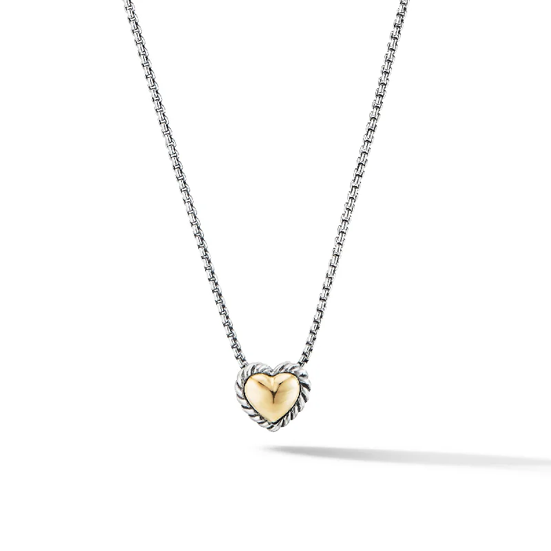 Minimalist Necklace for Women-Cable Collectibles® Cookie Classic Heart Necklace in Sterling Silver with 18K Yellow Gold\, 8.5mm